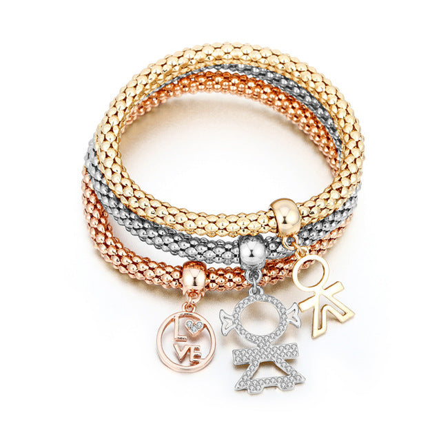 3Pcs Tree of Life Bracelet Popcorn Owl Heart Anchor Musical Note Charm Bracelets For Women Pulseria Feminina Boy & Girl Jewelry