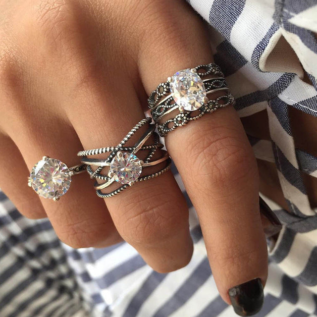 12pcs Ring Set Vintage Jewelry Crystal Statement V Design Knuckle Finger Ring Boho Turkish Female Anel Accessories 2018