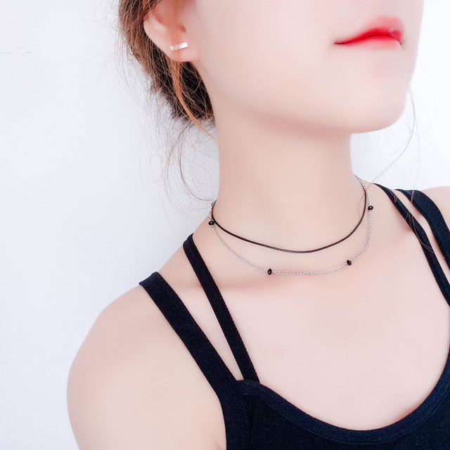 Jewelry trade clavicle short necklace pendant sweater chain men and women crystal dots multilayer beach accessory