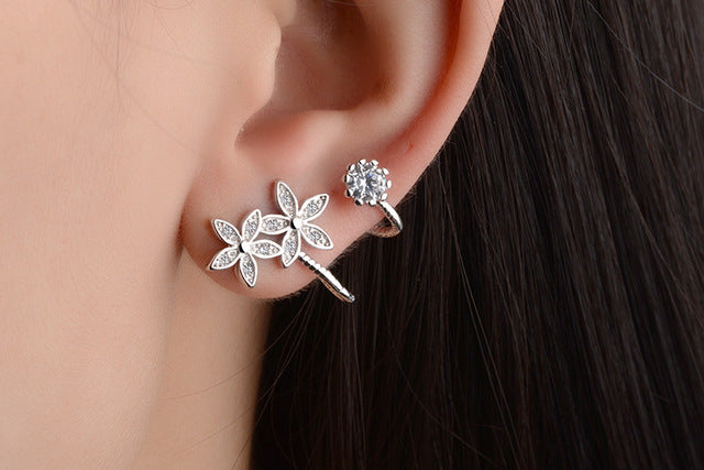 Fashion silver & Rose Gold Color AAA Crystal Clip Earrings Flower Design Earring For Women Ear Clip Jewelry