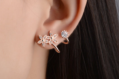 Fashion silver & Rose Gold Color AAA Crystal Clip Earrings Flower Design Earring For Women Ear Clip Jewelry