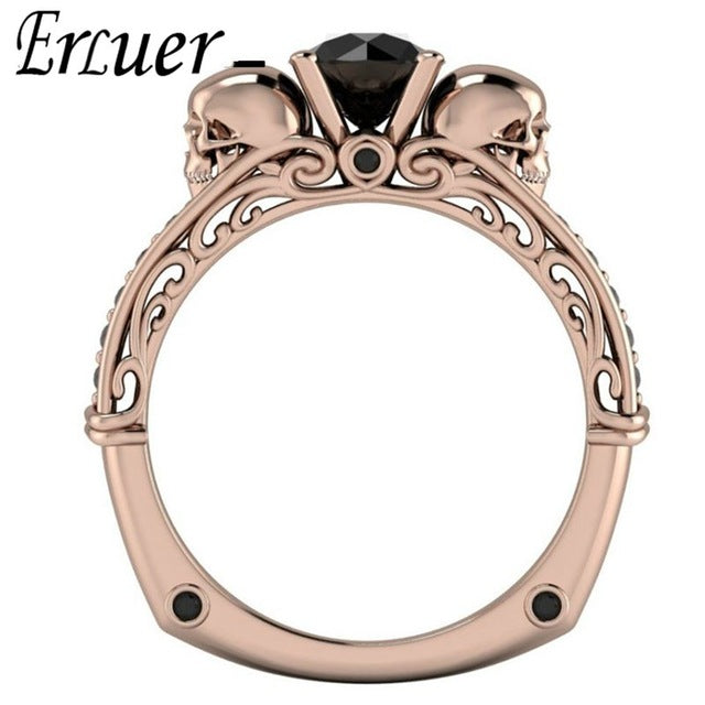 Classic Gothic Skull rings For Women Round Finger Rose Gold Silver color Crystal CZ Wedding Jewelry Trendy Love Gift Ring