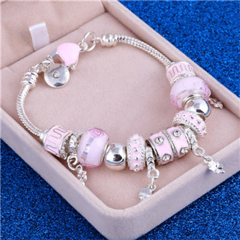 Pink Crystal Charm Silver Bracelets & Bangles for Women With Aliexpress Murano Beads Silver Bracelet Femme Love  Jewelry