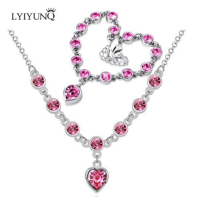 Fashion Romantic Crystal Jewelry Sets For Women Heart Bracelets And Necklace