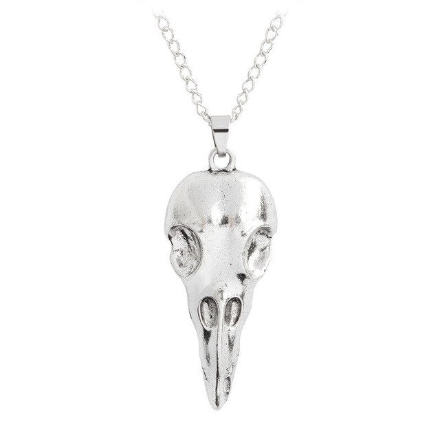 Pendant necklace Raven skull Bird skull pendant necklace bronze ancient silver viking jewelry Necklace for men