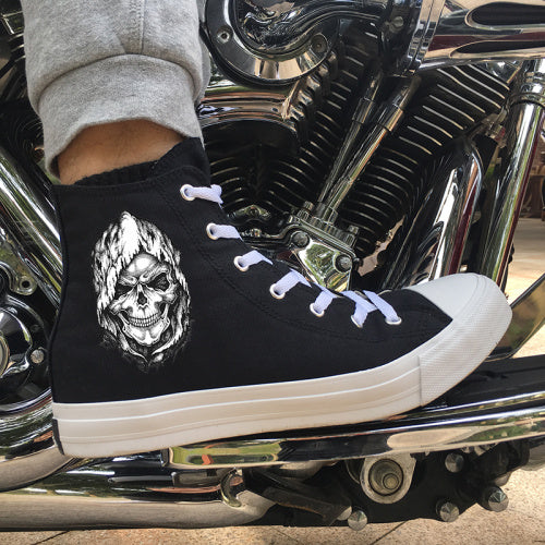 Original Design Skull Series Shoes Tattoo Totem Red Rose Flower Women Men's Casual Canvas Sneakers White Black High Tops