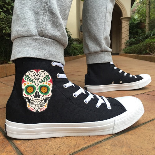 Original Design Skull Series Shoes Tattoo Totem Red Rose Flower Women Men's Casual Canvas Sneakers White Black High Tops