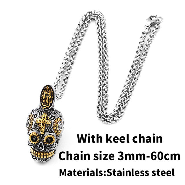 Gothic Carving Pendant Necklace  Stainless Steel Skull Jewelry