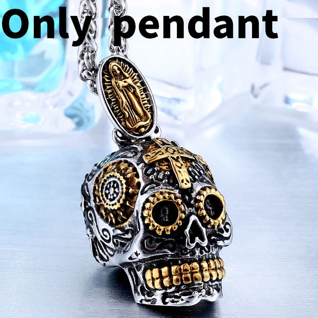 Gothic Carving Pendant Necklace  Stainless Steel Skull Jewelry