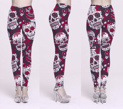 Trending Product Halloween Sugar Skull Digital Print Women's Leggings High Quality Gothic Ankle Pant plus size for women