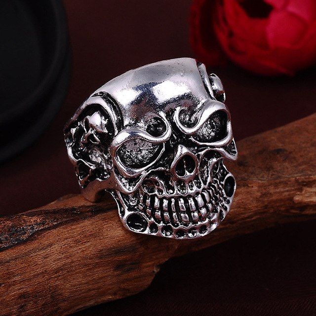 Punk Vintage Trend Men's Ring Gothic Men Skull Flower Biker Zinc Alloy Ring Man Fashion Rings Free Shipping sa977