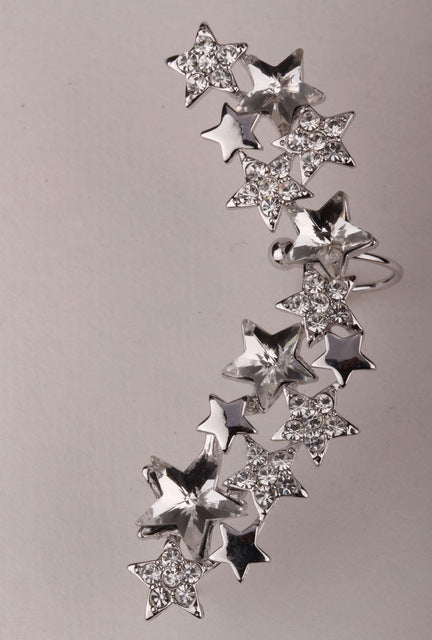 Star left ear wrap cuff clip earrings for women gold silver color austrian crystal punk jewelry