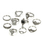 Bohemian Black Rhinestone Crown Horn Rings Set for Women Geometric Crystal Knuckle Midi Ring Boho Jewelry Anillos 6390