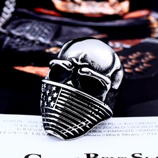 American Flag Stainless Steel Skull Ring For Man Personality Biker Jewelry Wholesale Factory Price BR8-283