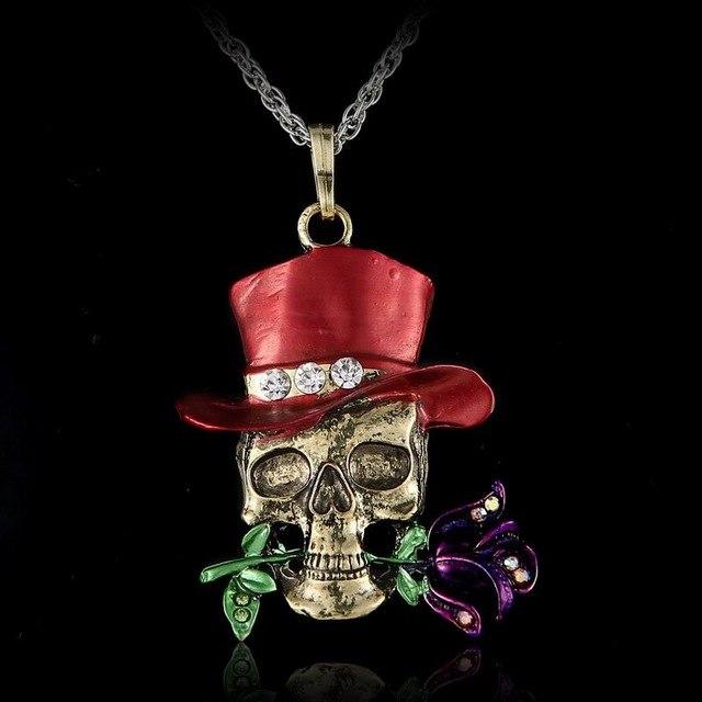 Vintage Skeleton Skull halloween necklace Pendant Fashion Halloween Jewelry wholesale dominant charms Flower Necklace for women