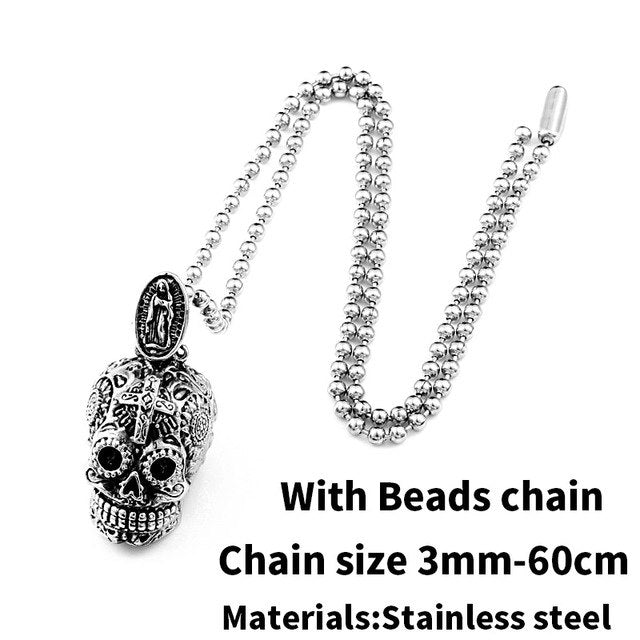 Gothic Carving Pendant Necklace  Stainless Steel Skull Jewelry