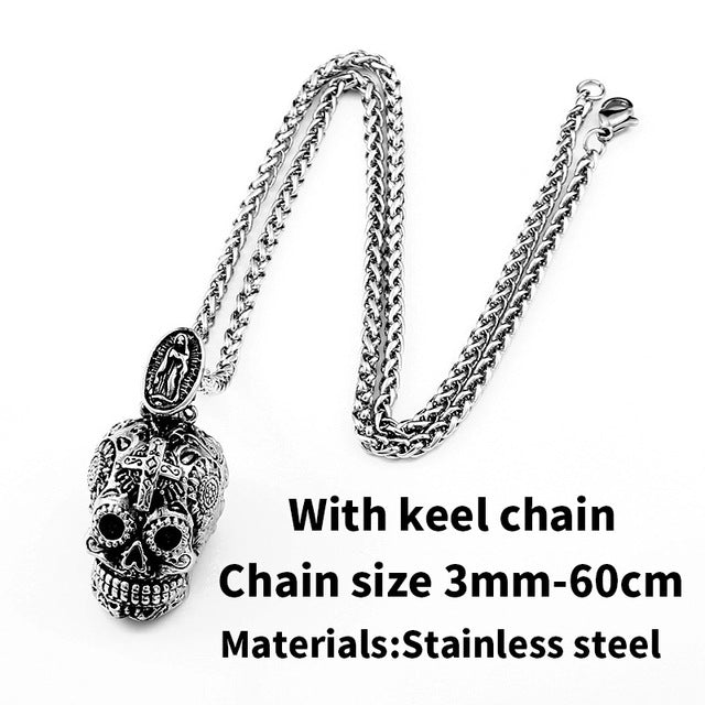 Gothic Carving Pendant Necklace  Stainless Steel Skull Jewelry