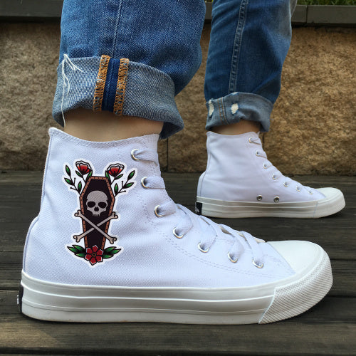 Original Design Skull Series Shoes Tattoo Totem Red Rose Flower Women Men's Casual Canvas Sneakers White Black High Tops