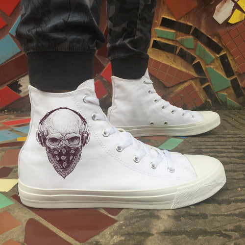 Original Design Skull Series Shoes Tattoo Totem Red Rose Flower Women Men's Casual Canvas Sneakers White Black High Tops