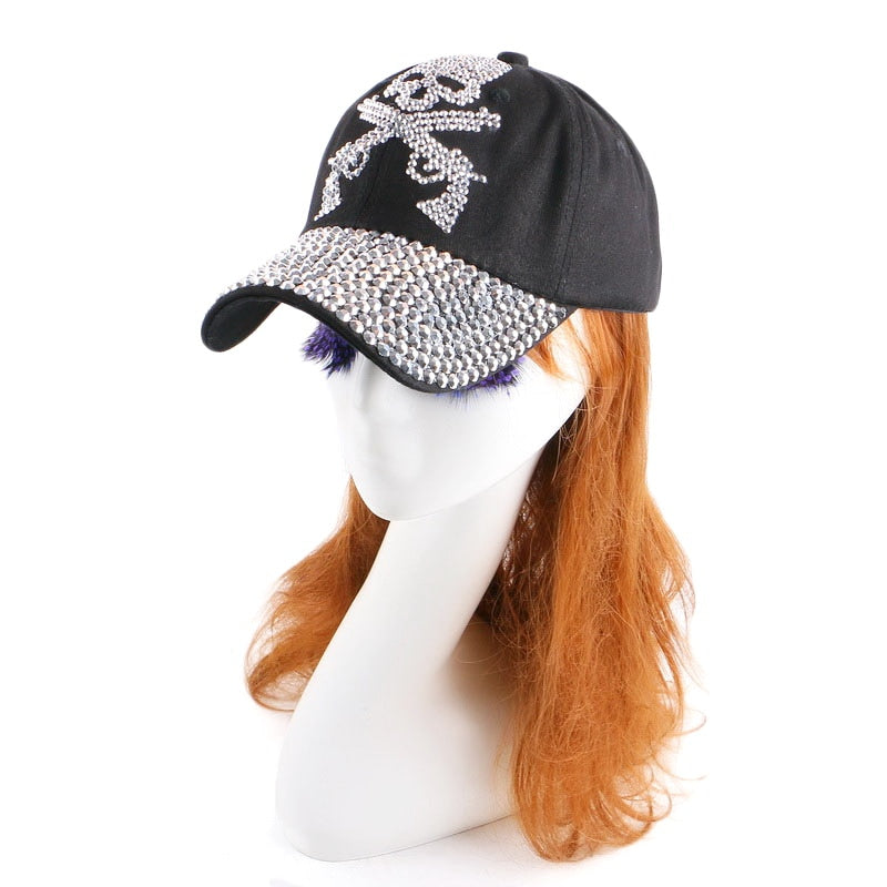 Cap hats handmade DIY SKULL pattern with silver rhinestone