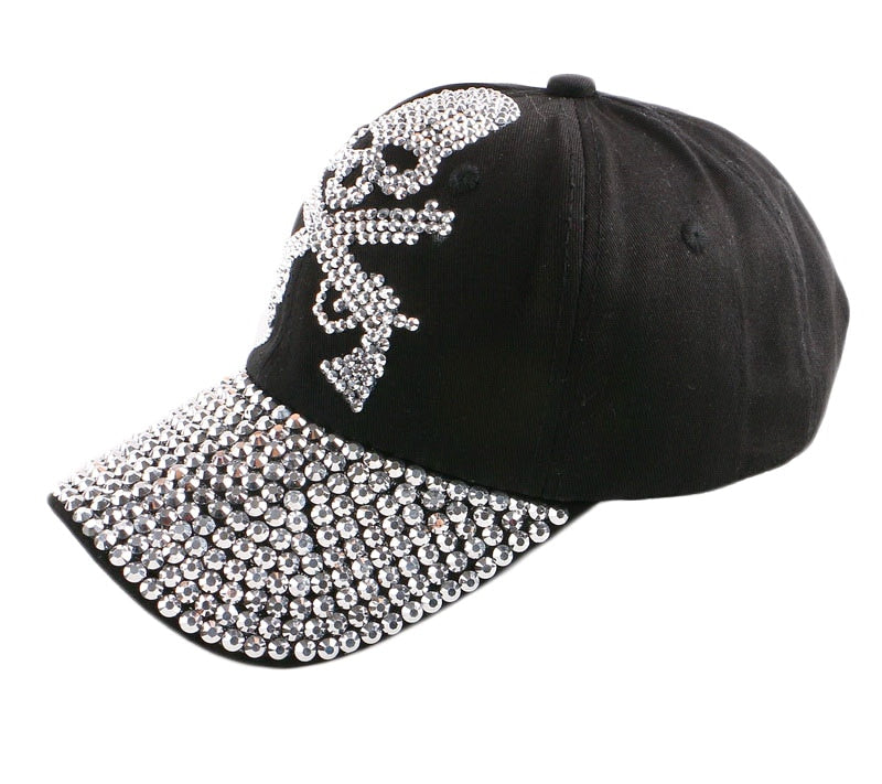 Cap hats handmade DIY SKULL pattern with silver rhinestone