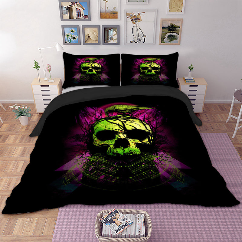Green Skull bird Duvet Cover Bedding Set Twin Full Queen King Size 3PCS