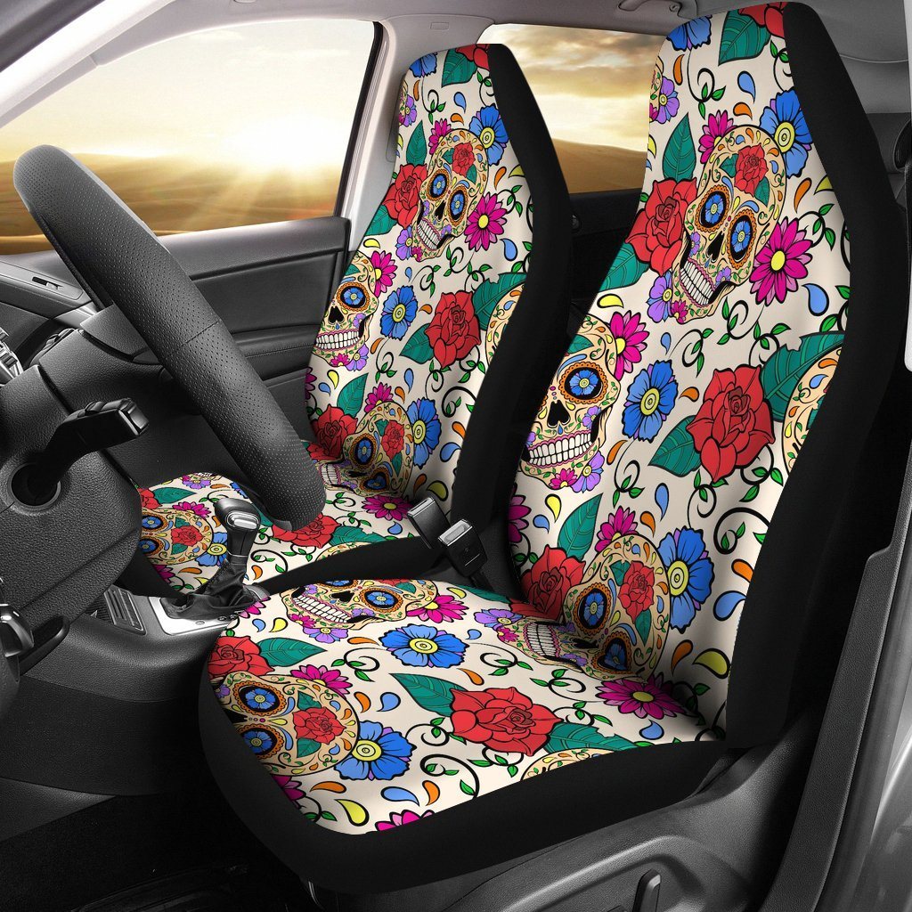 Gnarly Tees Sugar Skull Pattern Car Seat Cover