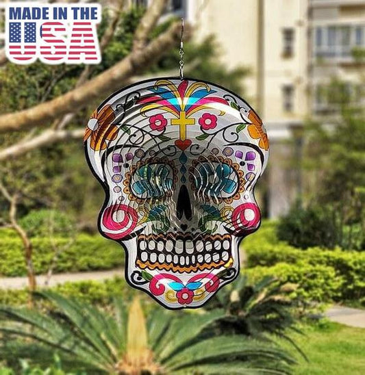 Sugar skull wind chimes wind spinners day of the dead sugar skull