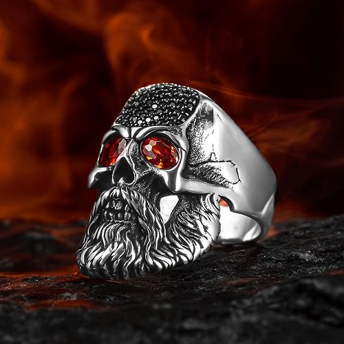 Solid 925 Sterling Silver Black Red Micro Stone Skull Gothic Biker Men's Ring Skull Skeleton Ring