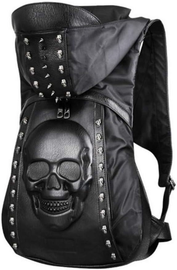 Personality 3D Skull Leather Backpack Rivets Skull Backpack with Hood Cap Apparel Bag Cross Bags