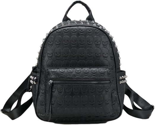 Women Punk Rivets Backpack Skull Printed Daypack Purse PU Leather Shoulder Bags Satchel