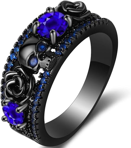 Retro Vintage Stainlless Steel Black Gold Plated Gothic Skull Hallloween Biker Ring