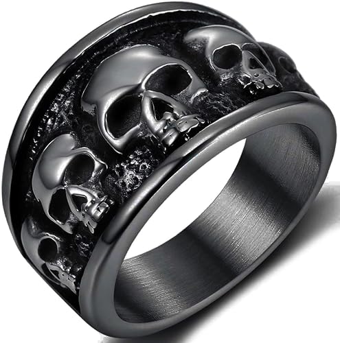 Retro Vintage Stainless Steel Gothic Death Skull Skeleton Cocktail Party Biker Statement Halloween Ring
