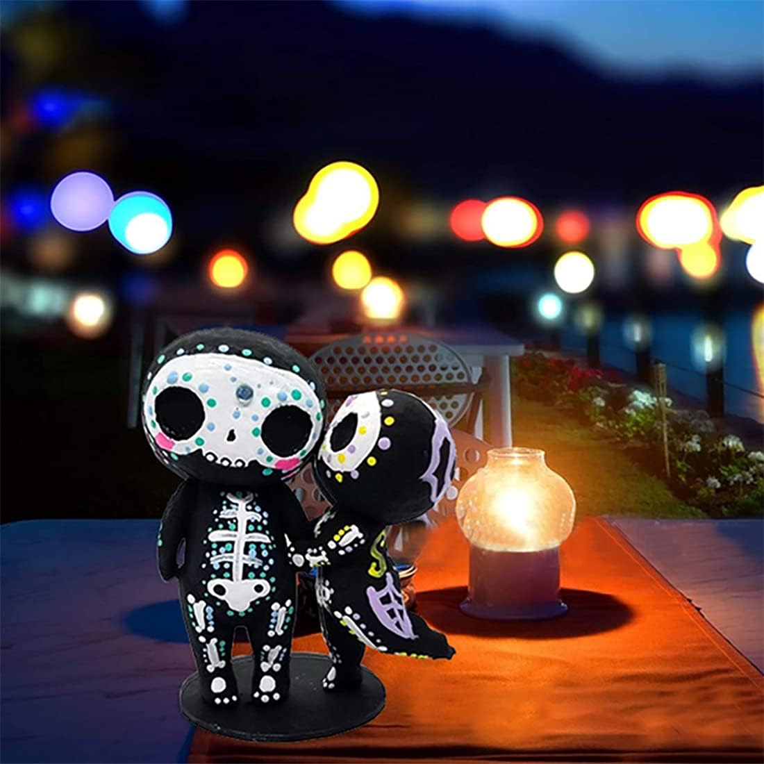 Sugar Skull Couple Figurine Statue Couples Cute Skeleton Mexican Halloween Day of The Dead Figurines Valentine's Day Decor(kiss)