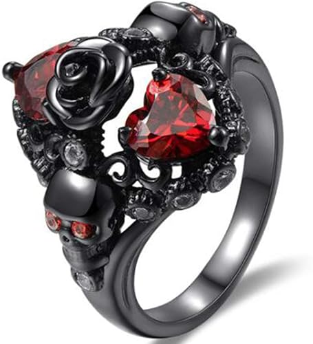 Black Gold Plated Skull Gothic Death Rose Wedding Statement Cocktail Party Biker Ring