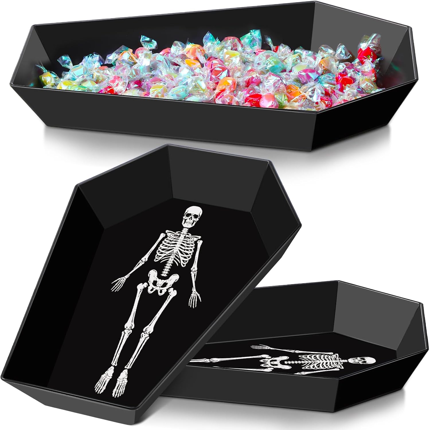 2 Pcs Coffin Candy Bowl Skull Halloween Plastic Serving Tray