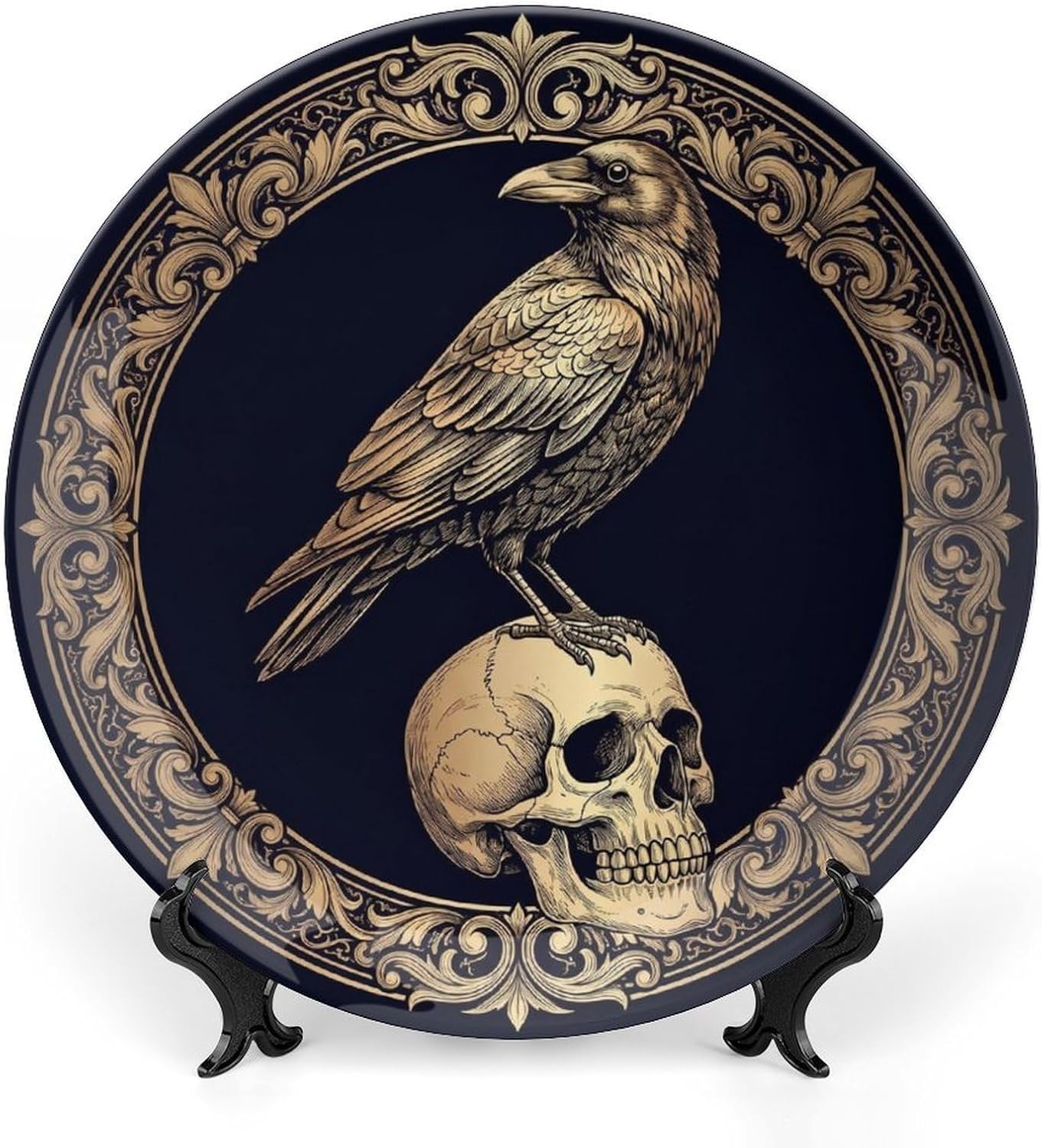 Decorative Plates for Display Halloween Decor Raven Skull 8 Inch