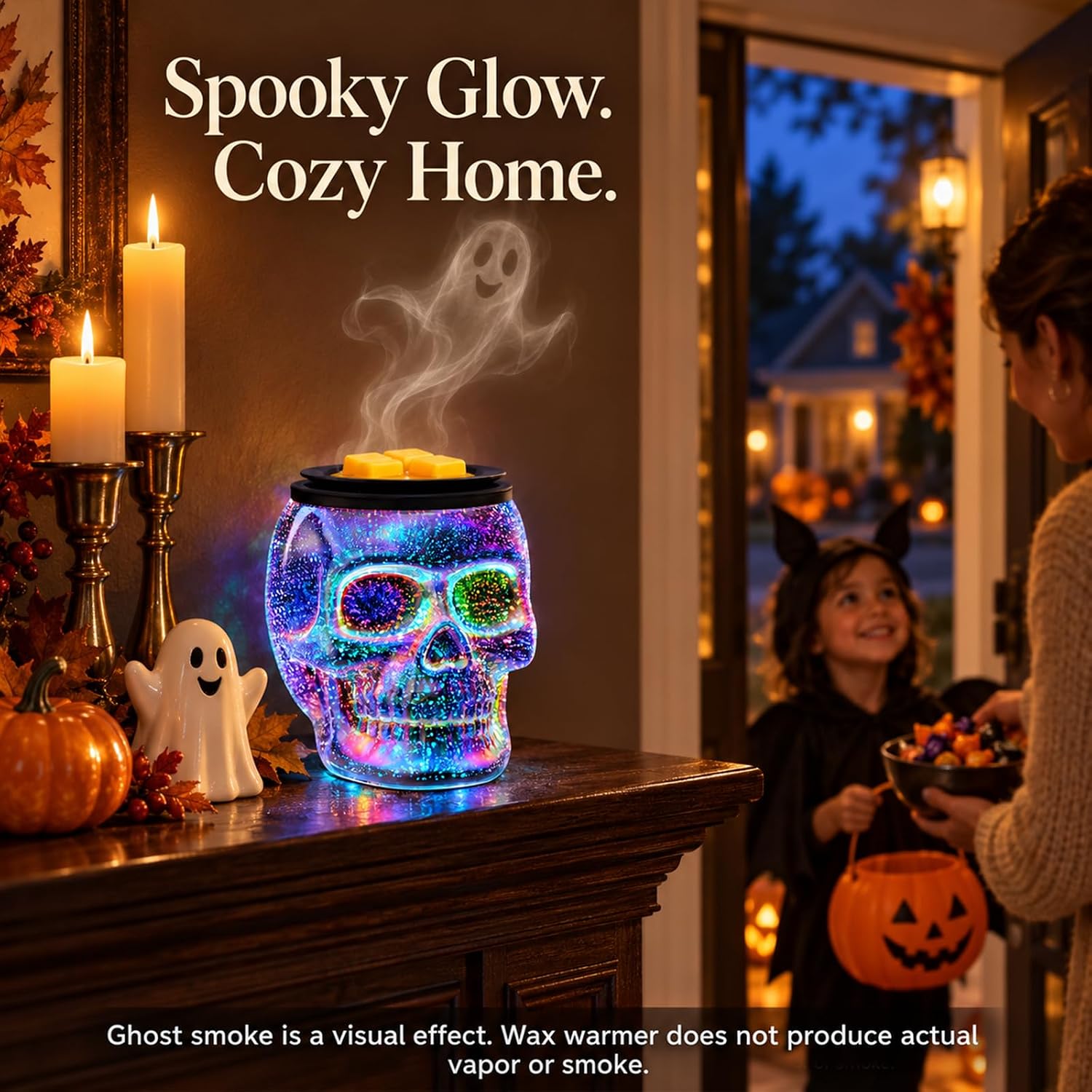 Wax Melt Warmer, Wax Warmer for Scented Wax with 7 Color Lights, Electric Skull Wax Burner with PTC Heating Plate
