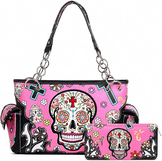 Western Sugar Skull Purse and Wallet Set for Women