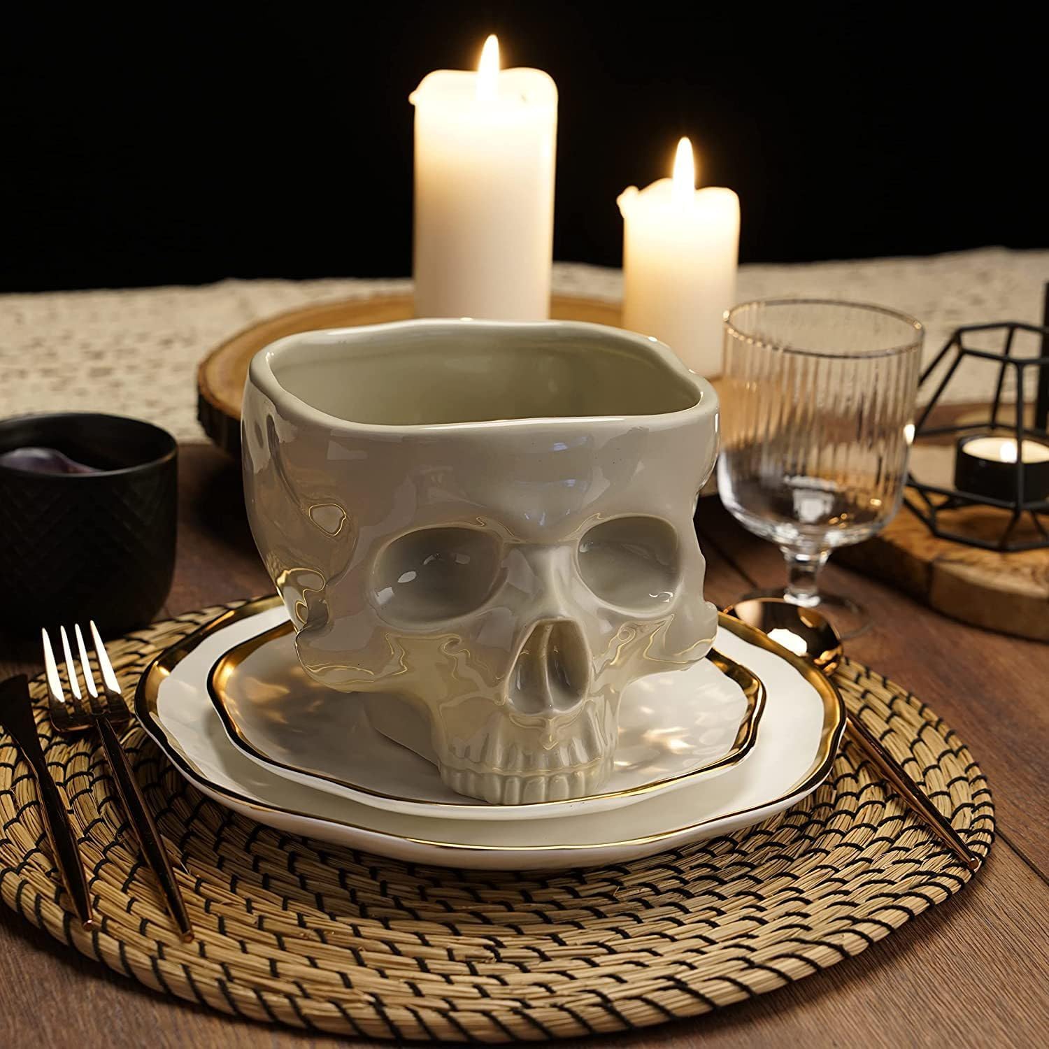 Food Safe Skull Bowl for Eating, Ceramic Skull Shaped Bowl for Cereal Pasta & Ice Cream, Gothic Tabletop Skeleton Head Shaped Decor (big)