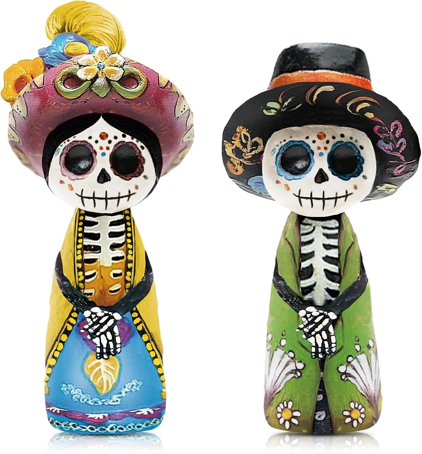 Day of The Dead Figurines Wooden Dia De Los Muertos Skull