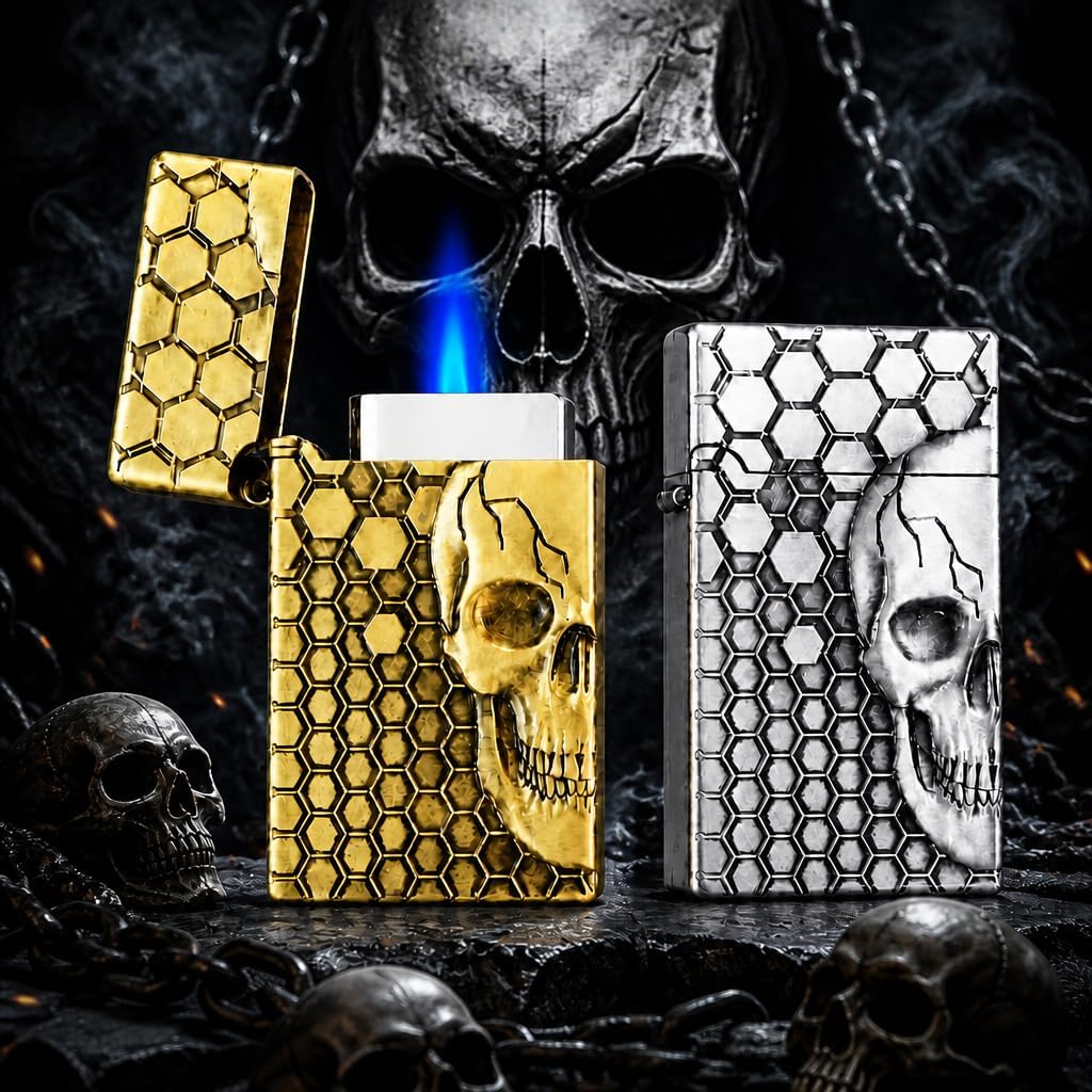 Cool Skull Metal Flame Refillable Butane Torch Lighter