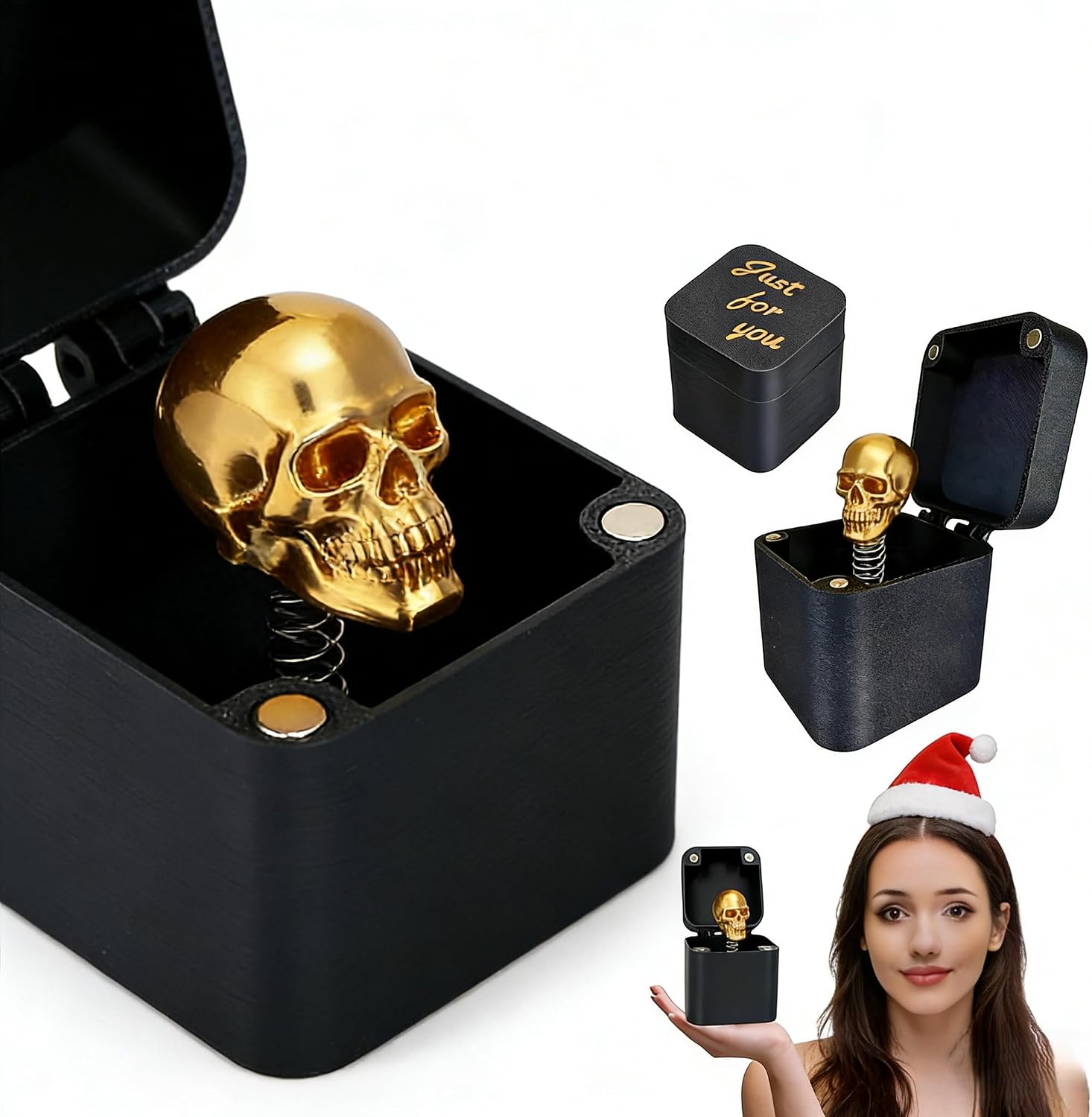 Gold Skull Pop-Up Prank Box White Elephant Adult Novelty Gag Gift