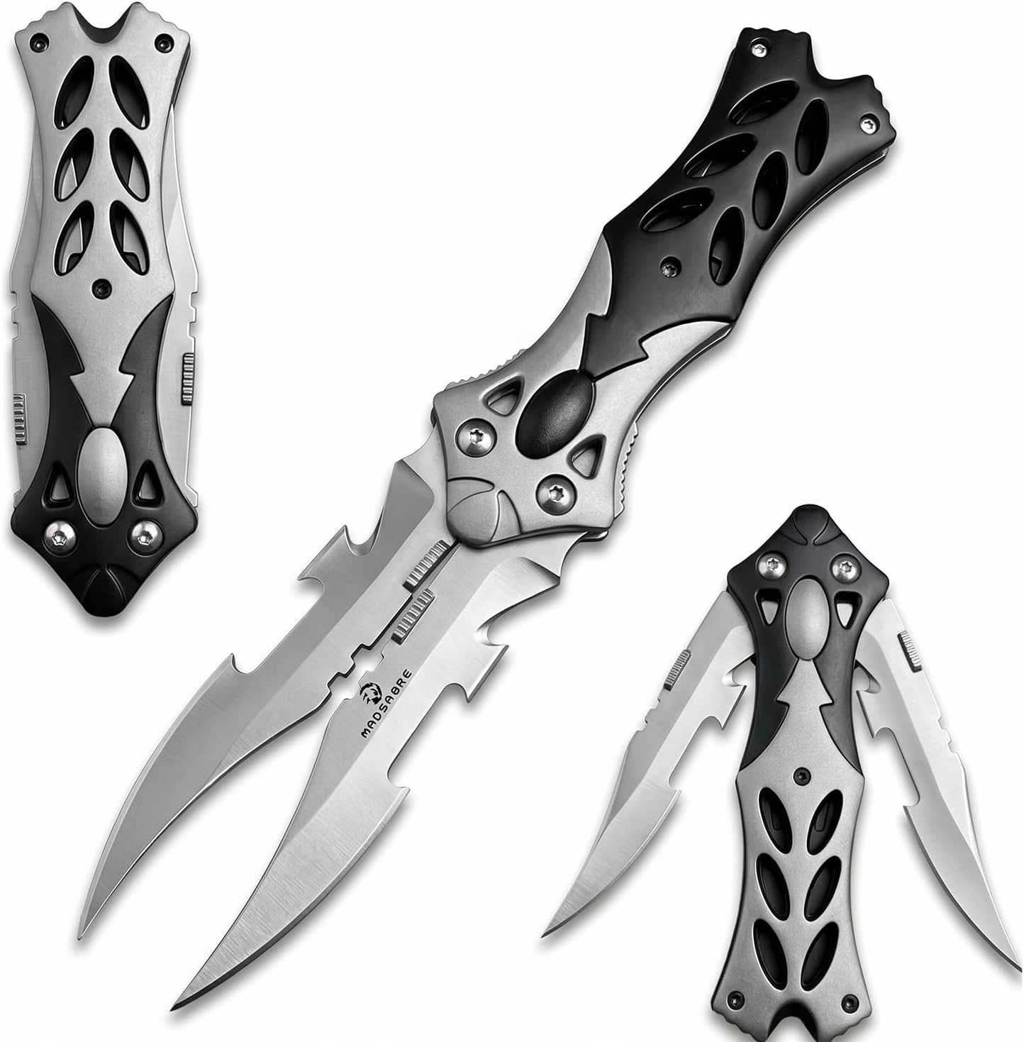 Cool Double Blade Pocket Knife, Camping Folding Knife with Clip and Aluminum Handle, Hunting Survival EDC Hiking Tools
