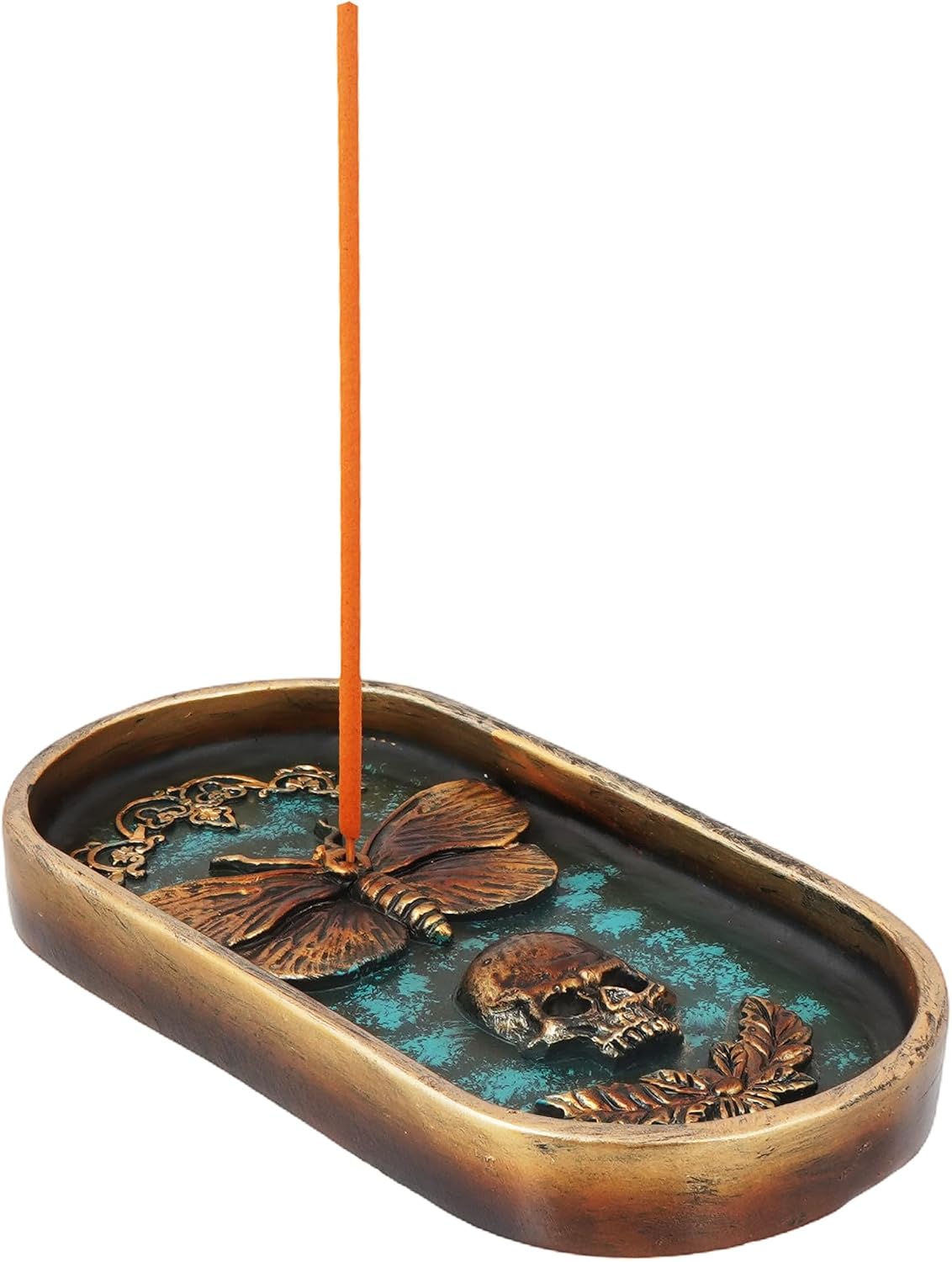 Skull Incense Burner – 6.5 x 3.5 Inch Hand-Painted Cold Cast Resin Holder for Cone or Stick Incense | Gothic, Mystical, and Decorative Home Accent for Meditation, Yoga, or Relaxation