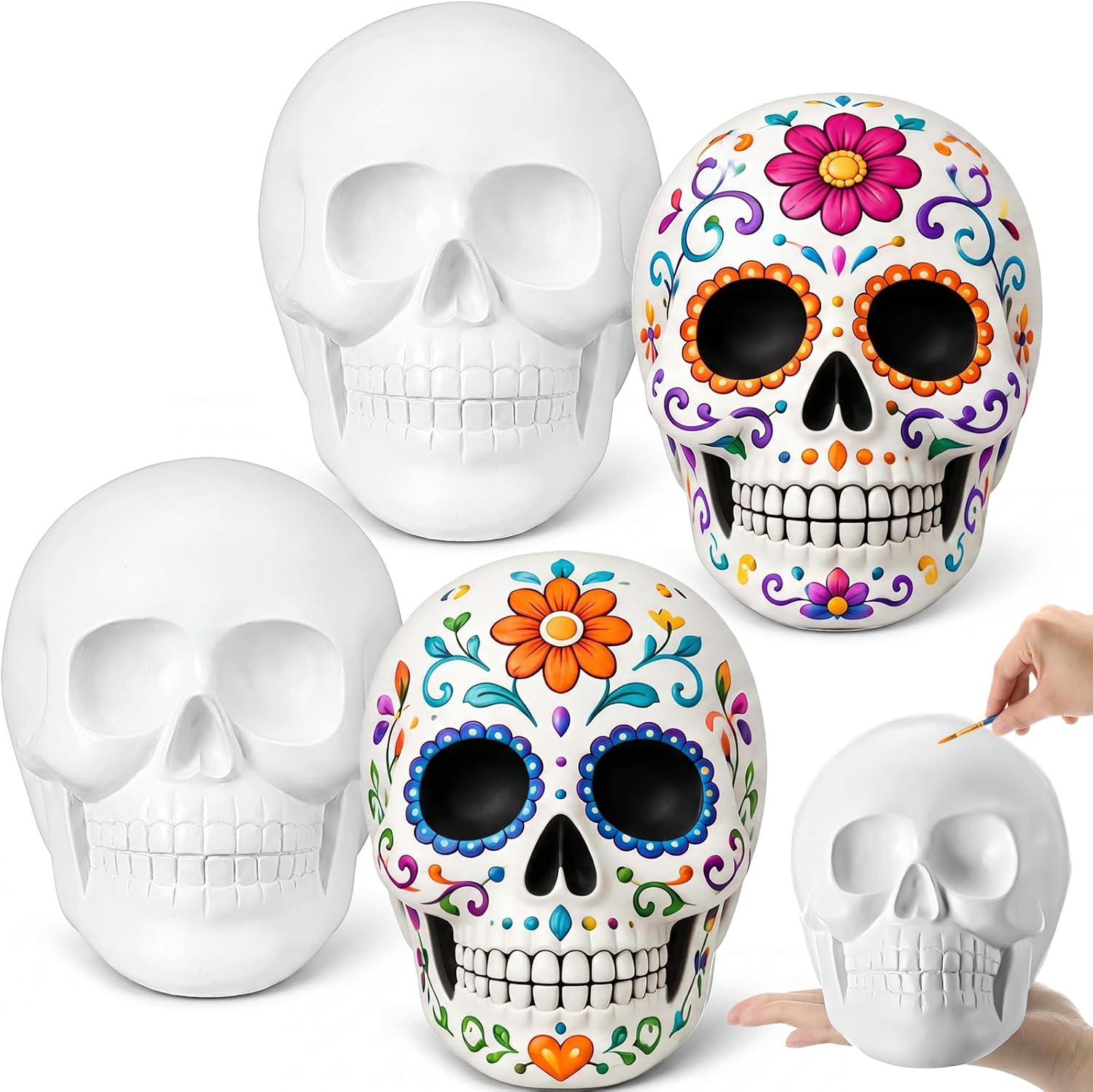 2 Pack Large Ready to Paint Ceramic Sugar Skull, 6in L x 7in H