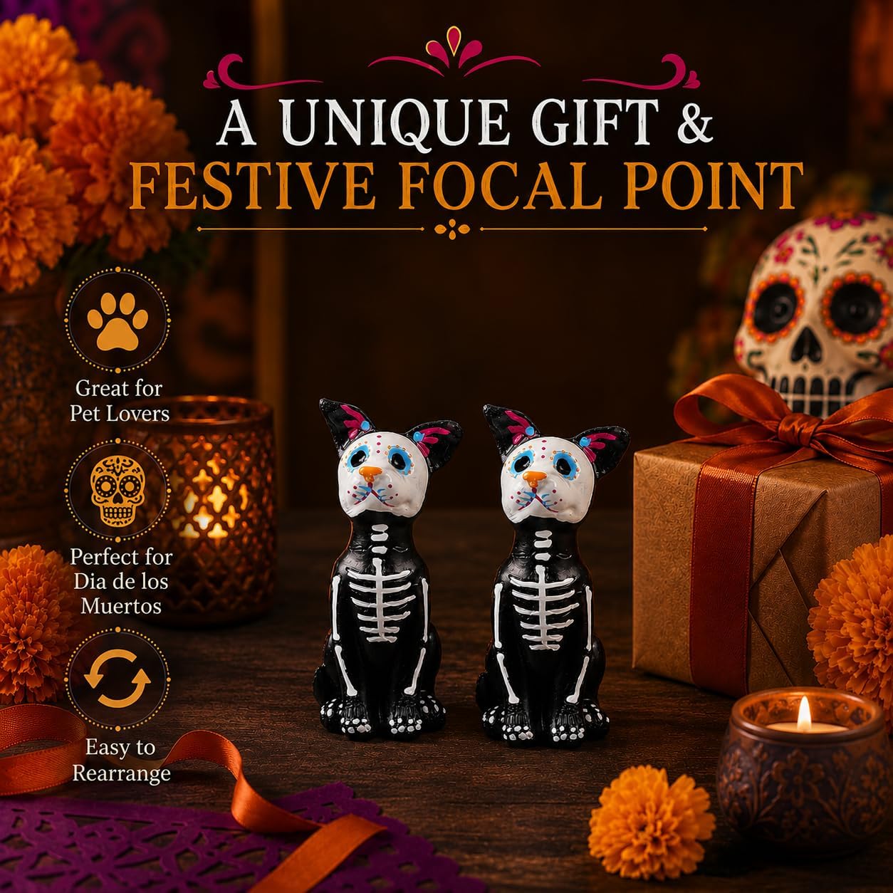 Garneck 2PCS Day of the Dead Dog Figurines Resin Skeleton Dog Decor Statues