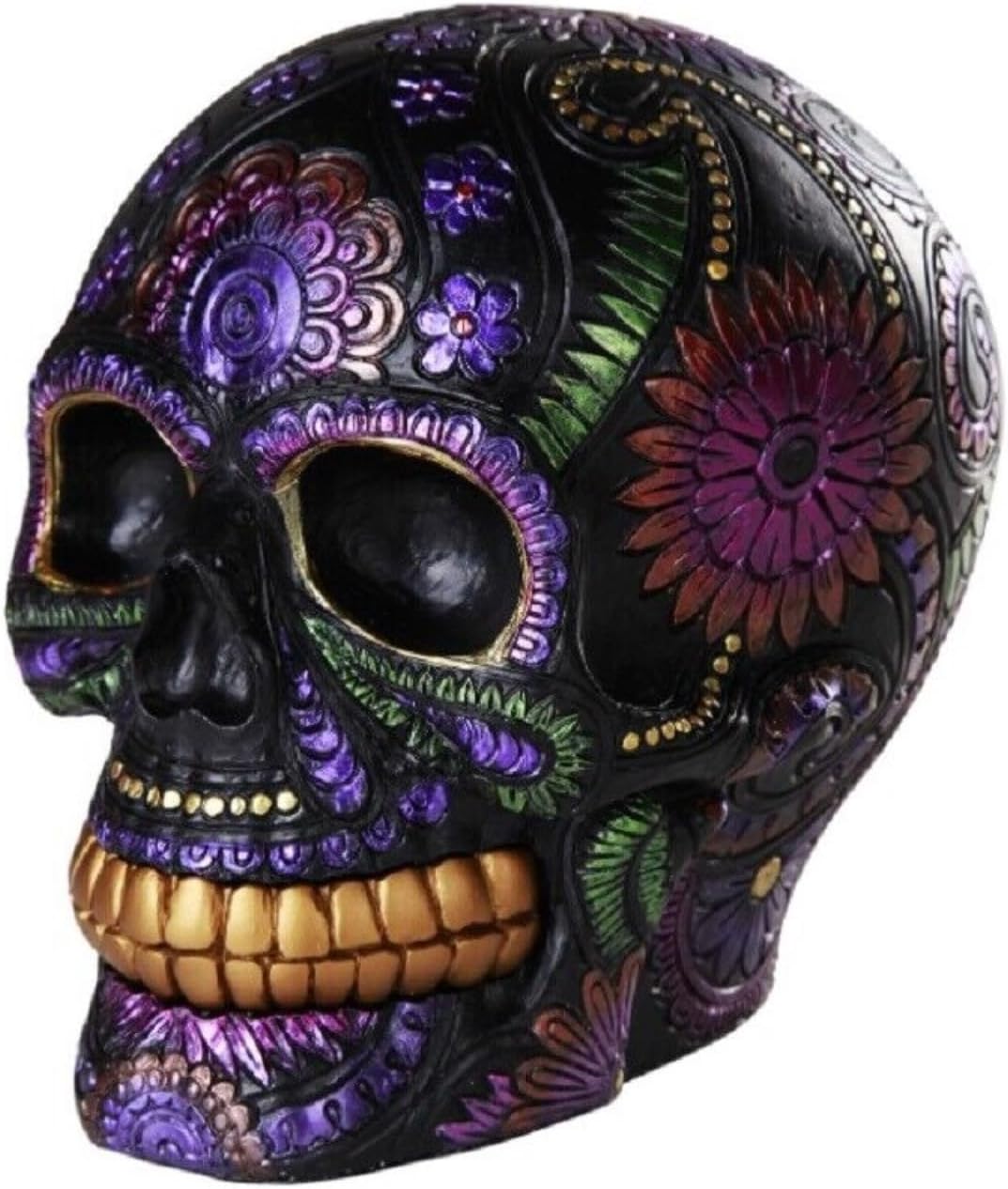 Giftware Day of The Dead Celebration Black Sugar Skull Floral Design Collectible 6 Inch