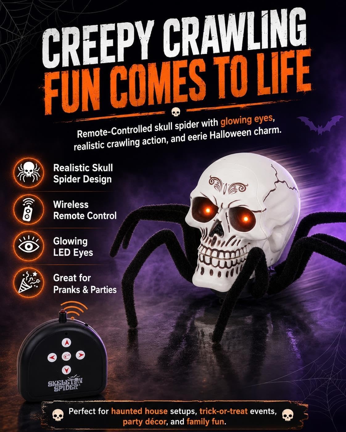 Halloween Skeleton Decor Remote Control Toy Realistic Spider Crawling Skull