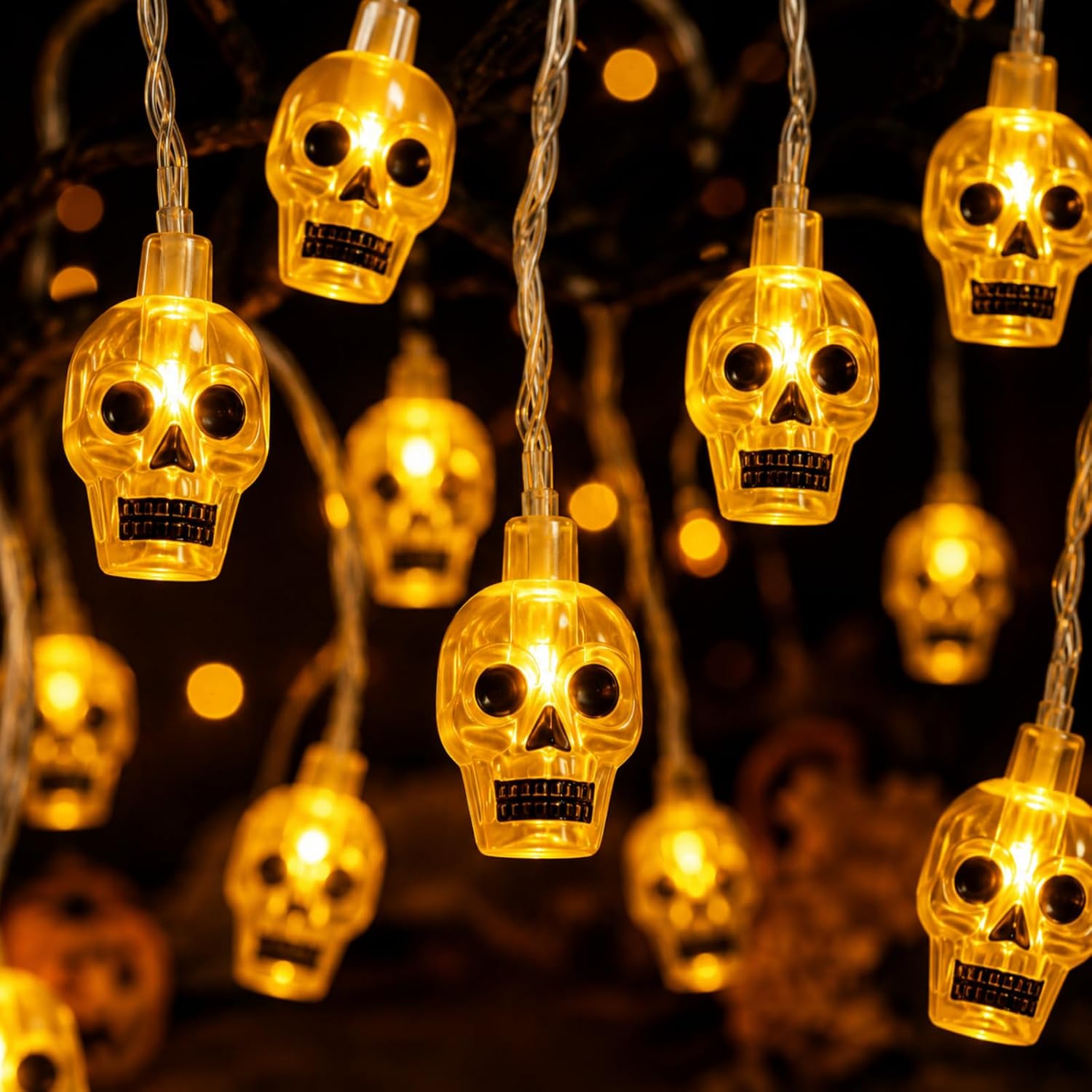 Halloween Skull String Lights, 9.8FT 20 LED Battery Operated Lights